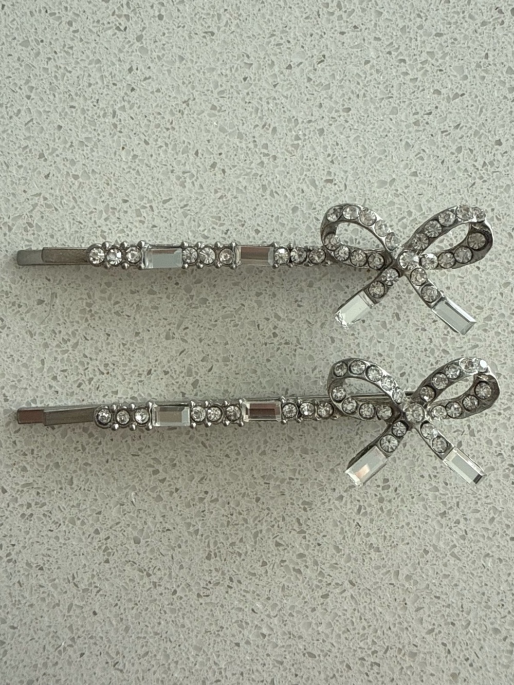 Silver Bow Rhinestone Hair Clips Set of 2 | Crystal Bow Bobby Pins | Coquette